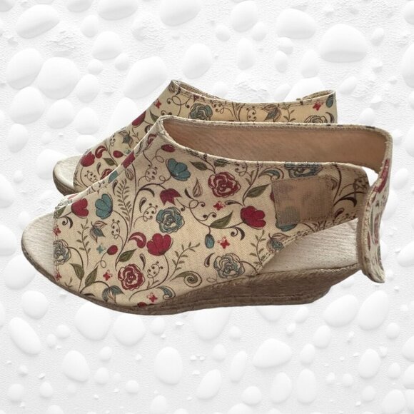 ESPEDRILLES FLORAL CANVAS Peep-toe Cut-out back.  Size 8 1/2 (41) Euro - Picture 5 of 9